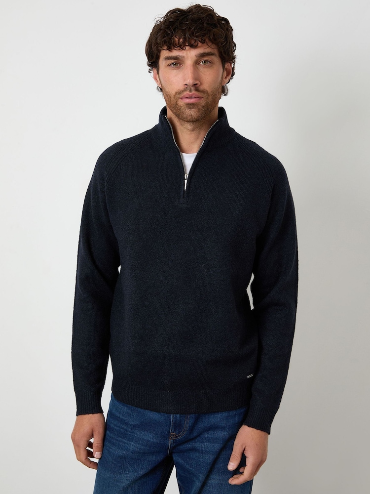 Threadbare Navy Raglan Rib Quarter Zip Knitted Jumper - Image 1 of 4 Threadbare Navy Raglan Rib Quarter Zip Knitted Jumper - Image 1 of 4