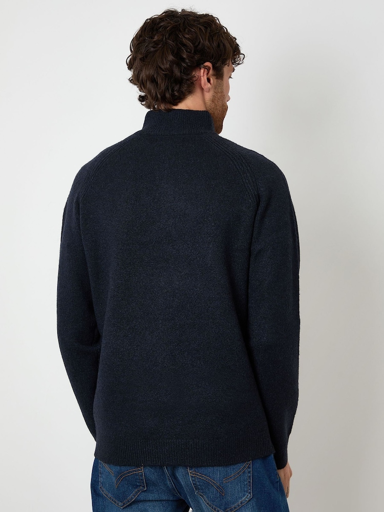 Threadbare Navy Raglan Rib Quarter Zip Knitted Jumper - Image 2 of 4 Threadbare Navy Raglan Rib Quarter Zip Knitted Jumper - Image 2 of 4