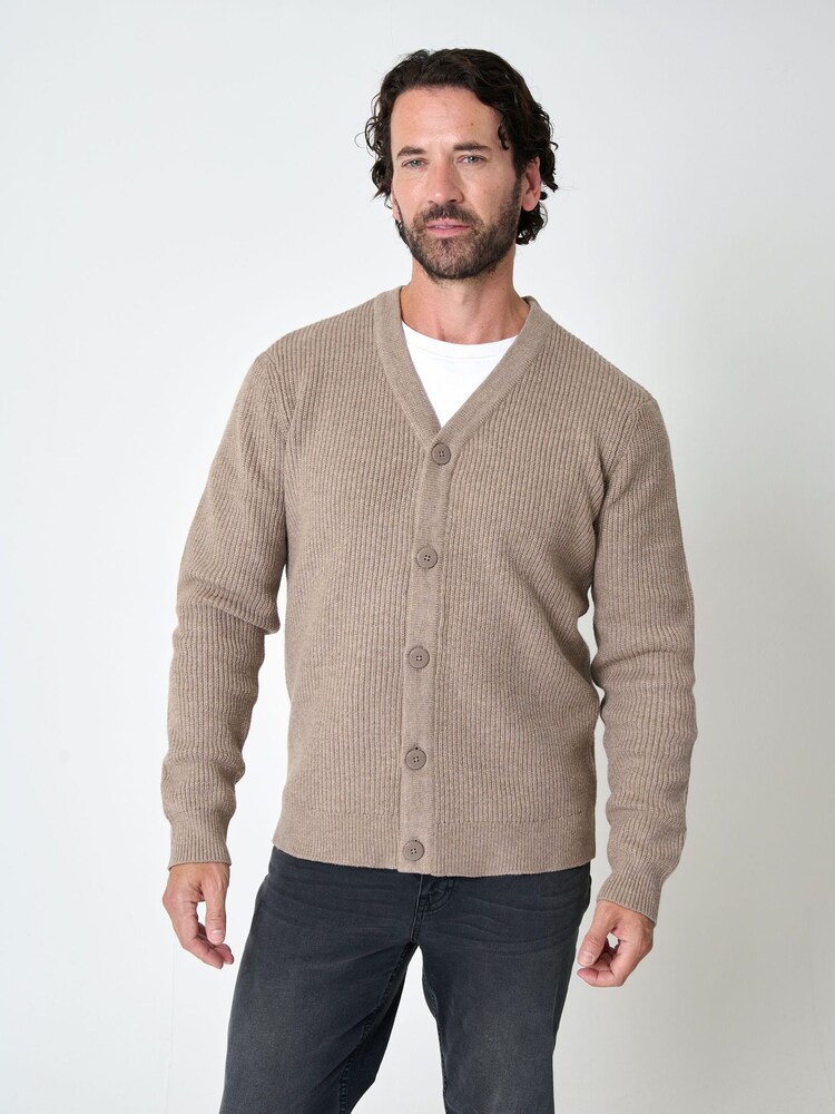 Threadbare Brown Rib Knit Button Up Cardigan - Image 1 of 4 Threadbare Brown Rib Knit Button Up Cardigan - Image 1 of 4