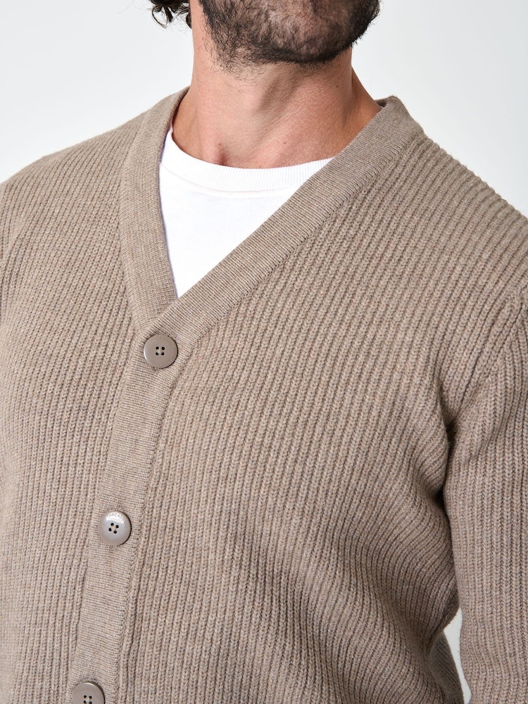 Threadbare Brown Rib Knit Button Up Cardigan - Image 4 of 4 Threadbare Brown Rib Knit Button Up Cardigan - Image 4 of 4