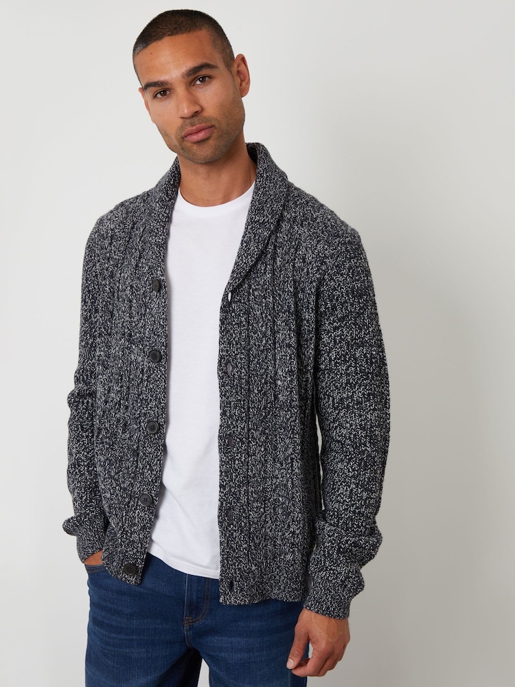 Threadbare Blue Cable Knit Shawl Collar Cardigan With Wool - Image 1 of 4 Threadbare Blue Cable Knit Shawl Collar Cardigan With Wool - Image 1 of 4
