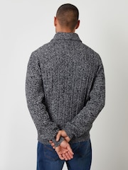 Threadbare Blue Cable Knit Shawl Collar Cardigan With Wool - Image 2 of 4