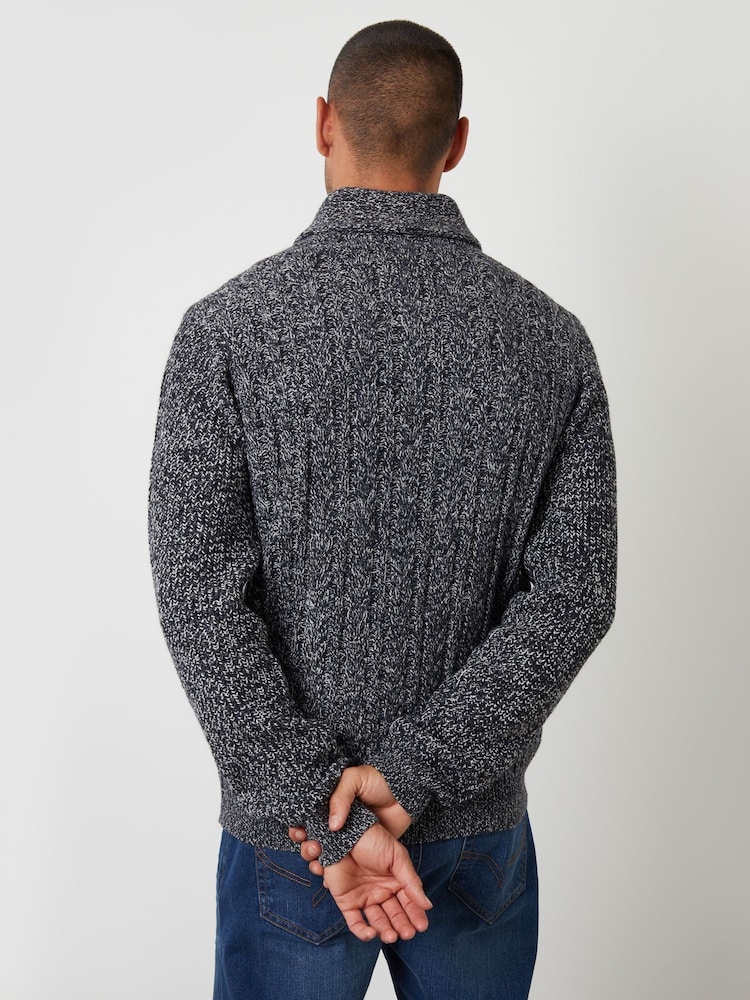 Threadbare Blue Cable Knit Shawl Collar Cardigan With Wool - Image 2 of 4