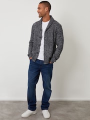 Threadbare Blue Cable Knit Shawl Collar Cardigan With Wool - Image 3 of 4