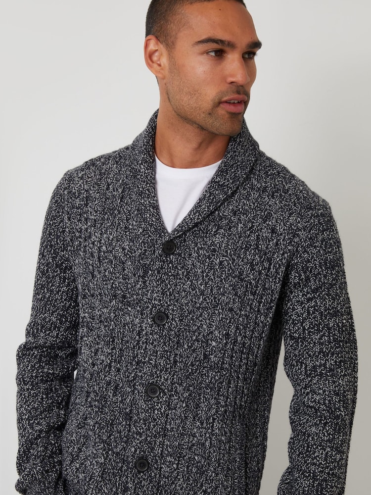 Threadbare Blue Cable Knit Shawl Collar Cardigan With Wool - Image 4 of 4 Threadbare Blue Cable Knit Shawl Collar Cardigan With Wool - Image 4 of 4