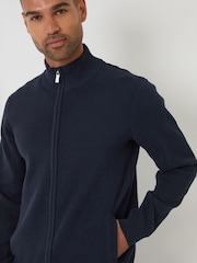 Threadbare Blue Knitted Zip Up Funnel Neck Cardigan - Image 3 of 4