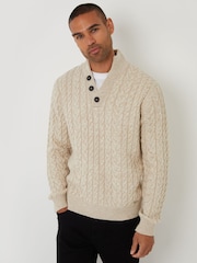 Threadbare Natural Mock T-Shirt Funnel Neck Cable Knit Jumper - Image 1 of 4