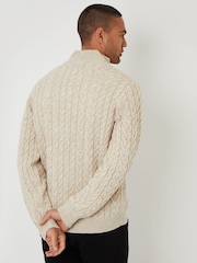 Threadbare Natural Mock T-Shirt Funnel Neck Cable Knit Jumper - Image 2 of 4