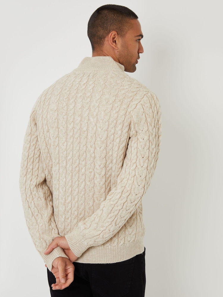 Threadbare Natural Mock T-Shirt Funnel Neck Cable Knit Jumper - Image 2 of 4