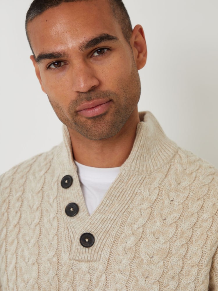 Threadbare Natural Mock T-Shirt Funnel Neck Cable Knit Jumper - Image 4 of 4