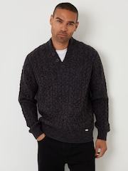 Threadbare Black Mock T-Shirt Funnel Neck Cable Knit Jumper - Image 1 of 4