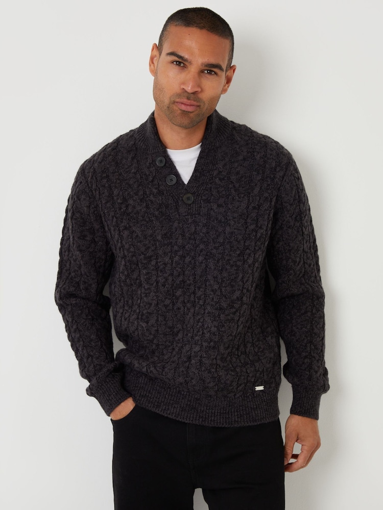 Threadbare Black Mock T-Shirt Funnel Neck Cable Knit Jumper - Image 1 of 4