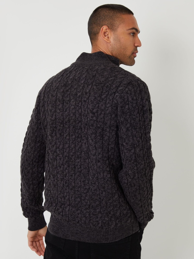 Threadbare Black Mock T-Shirt Funnel Neck Cable Knit Jumper - Image 2 of 4
