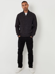Threadbare Black Mock T-Shirt Funnel Neck Cable Knit Jumper - Image 3 of 4