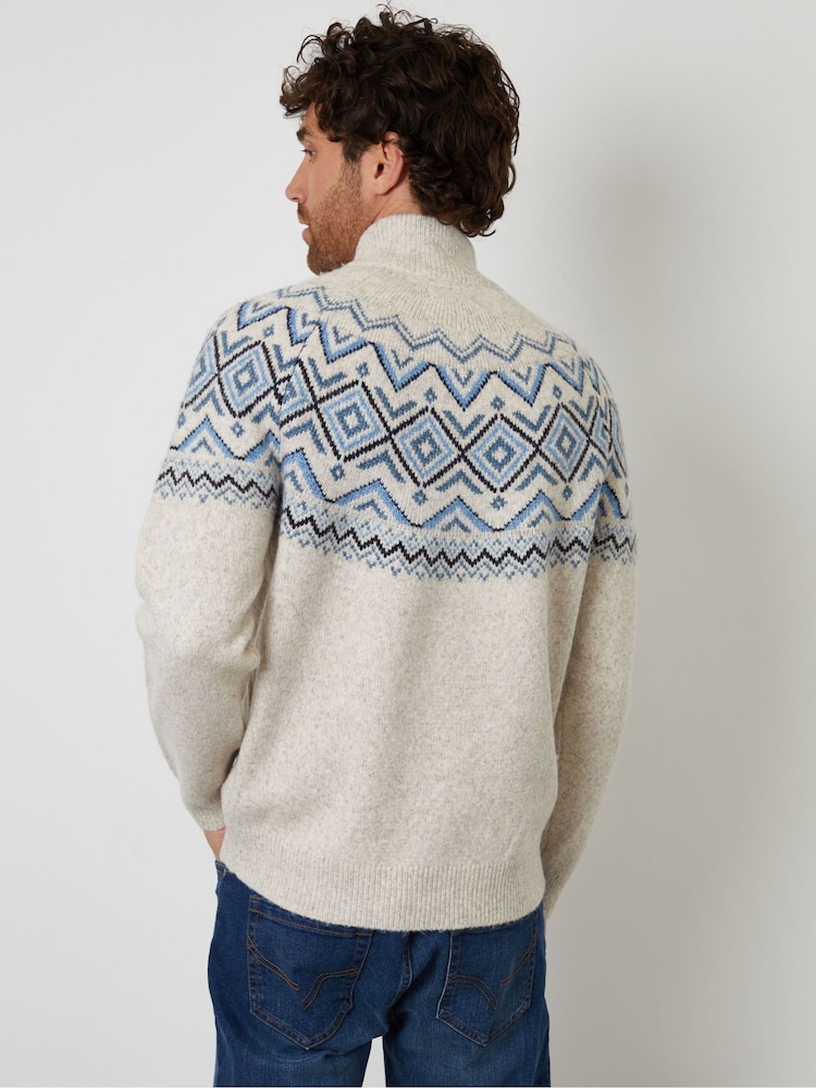 Threadbare Cream Fairisle Quarter Zip Knitted Jumper - Image 2 of 4 Threadbare Cream Fairisle Quarter Zip Knitted Jumper - Image 2 of 4