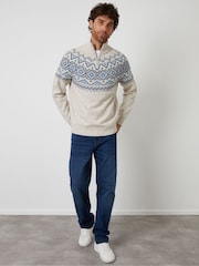 Threadbare Cream Fairisle Quarter Zip Knitted Jumper - Image 3 of 4