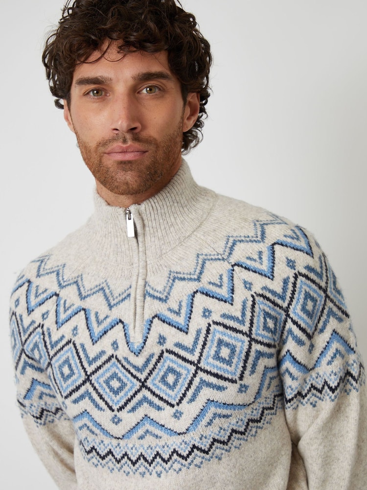 Threadbare Cream Fairisle Quarter Zip Knitted Jumper - Image 4 of 4 Threadbare Cream Fairisle Quarter Zip Knitted Jumper - Image 4 of 4