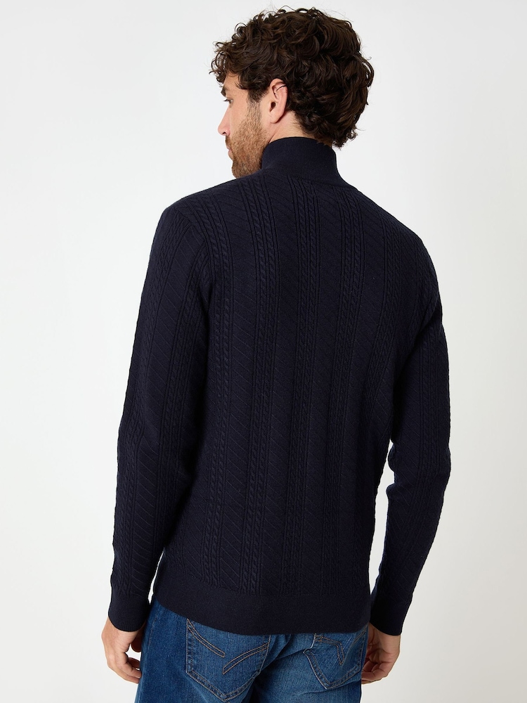 Threadbare Blue Cable Knit Quarter Zip Jumper - Image 2 of 4 Threadbare Blue Cable Knit Quarter Zip Jumper - Image 2 of 4