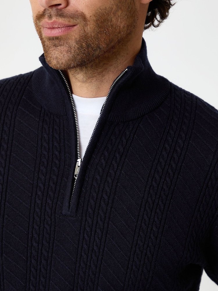 Threadbare Blue Cable Knit Quarter Zip Jumper - Image 4 of 4 Threadbare Blue Cable Knit Quarter Zip Jumper - Image 4 of 4