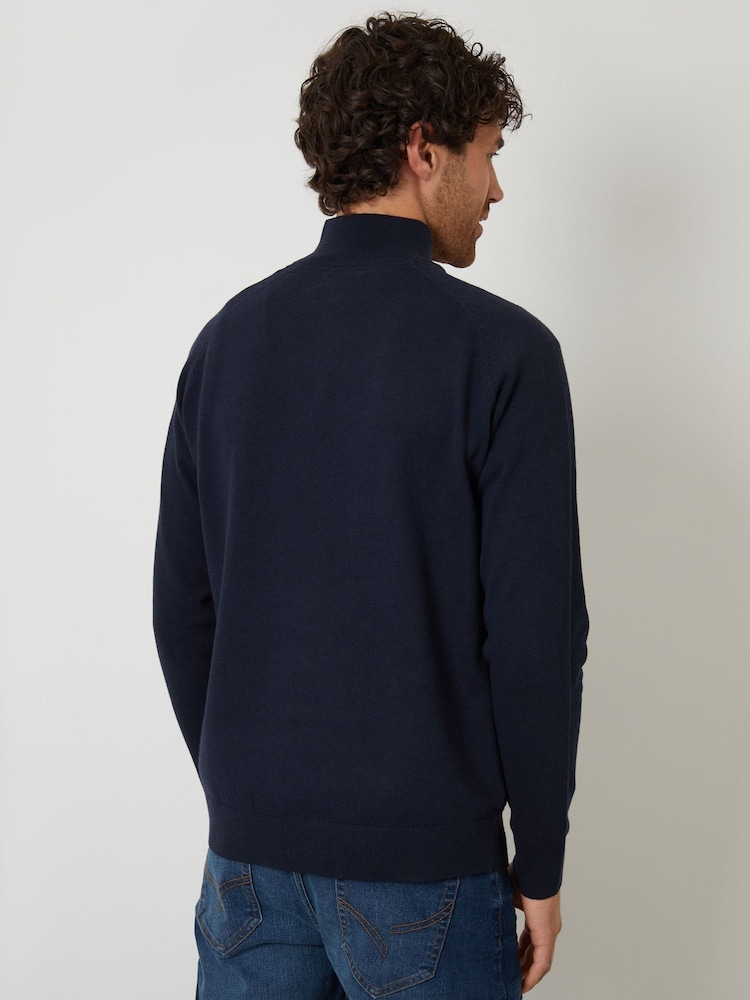 Threadbare Blue Textured Knit Quarter Zip Jumper - Image 2 of 4 Threadbare Blue Textured Knit Quarter Zip Jumper - Image 2 of 4