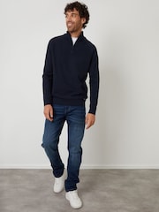 Threadbare Blue Textured Knit Quarter Zip Jumper - Image 3 of 4