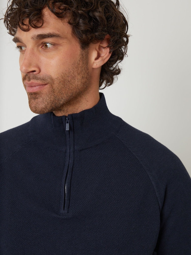 Threadbare Blue Textured Knit Quarter Zip Jumper - Image 4 of 4 Threadbare Blue Textured Knit Quarter Zip Jumper - Image 4 of 4