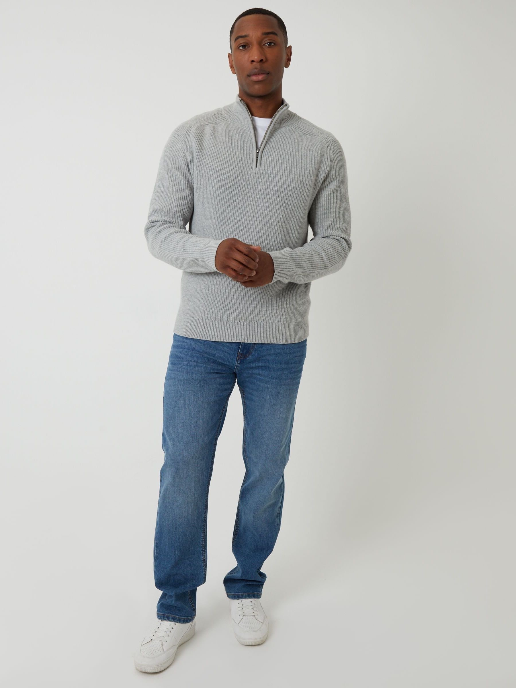 Buy Threadbare Grey Rib Panel Quarter Zip Knitted Jumper from Next