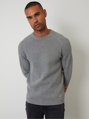 Threadbare Grey Saddle Sleeve Knitted Crew Neck Jumper - Image 1 of 4