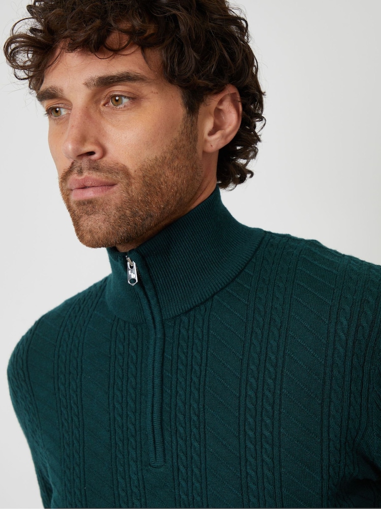 Threadbare Green Cable Knit Quarter Zip Jumper - Image 4 of 4 Threadbare Green Cable Knit Quarter Zip Jumper - Image 4 of 4