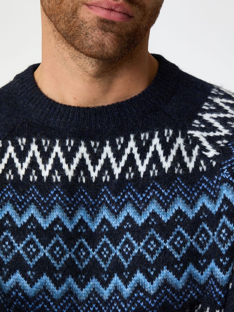 Threadbare Blue Raglan Fairisle Christmas Jumper - Image 4 of 4 Threadbare Blue Raglan Fairisle Christmas Jumper - Image 4 of 4