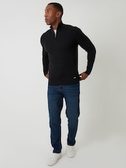 Preto - Suéter de tricô texturizado Threadbare com zíper em um quarto - Imagem 3 de 4