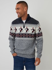 Threadbare Ski Fairisle Cable Knit Quarter Zip Jumper - Imagen 1 de 4