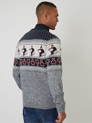 Threadbare Ski Fairisle Cable Knit Quarter Zip Jumper - Imagen 2 de 4