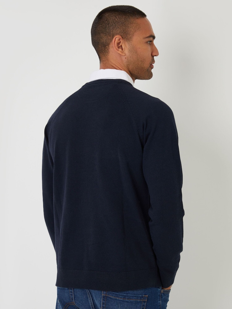 Threadbare Blue Mock Shirt Raglan Knitted Jumper - Image 2 of 4 Threadbare Blue Mock Shirt Raglan Knitted Jumper - Image 2 of 4