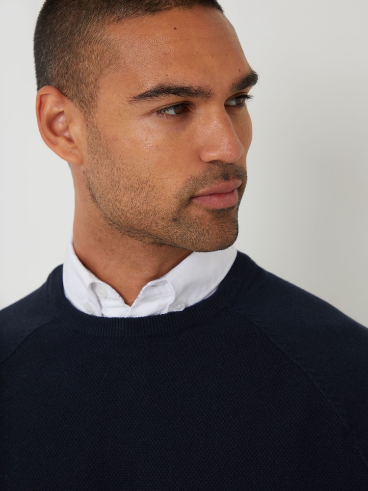 Threadbare Blue Mock Shirt Raglan Knitted Jumper - Image 4 of 4 Threadbare Blue Mock Shirt Raglan Knitted Jumper - Image 4 of 4