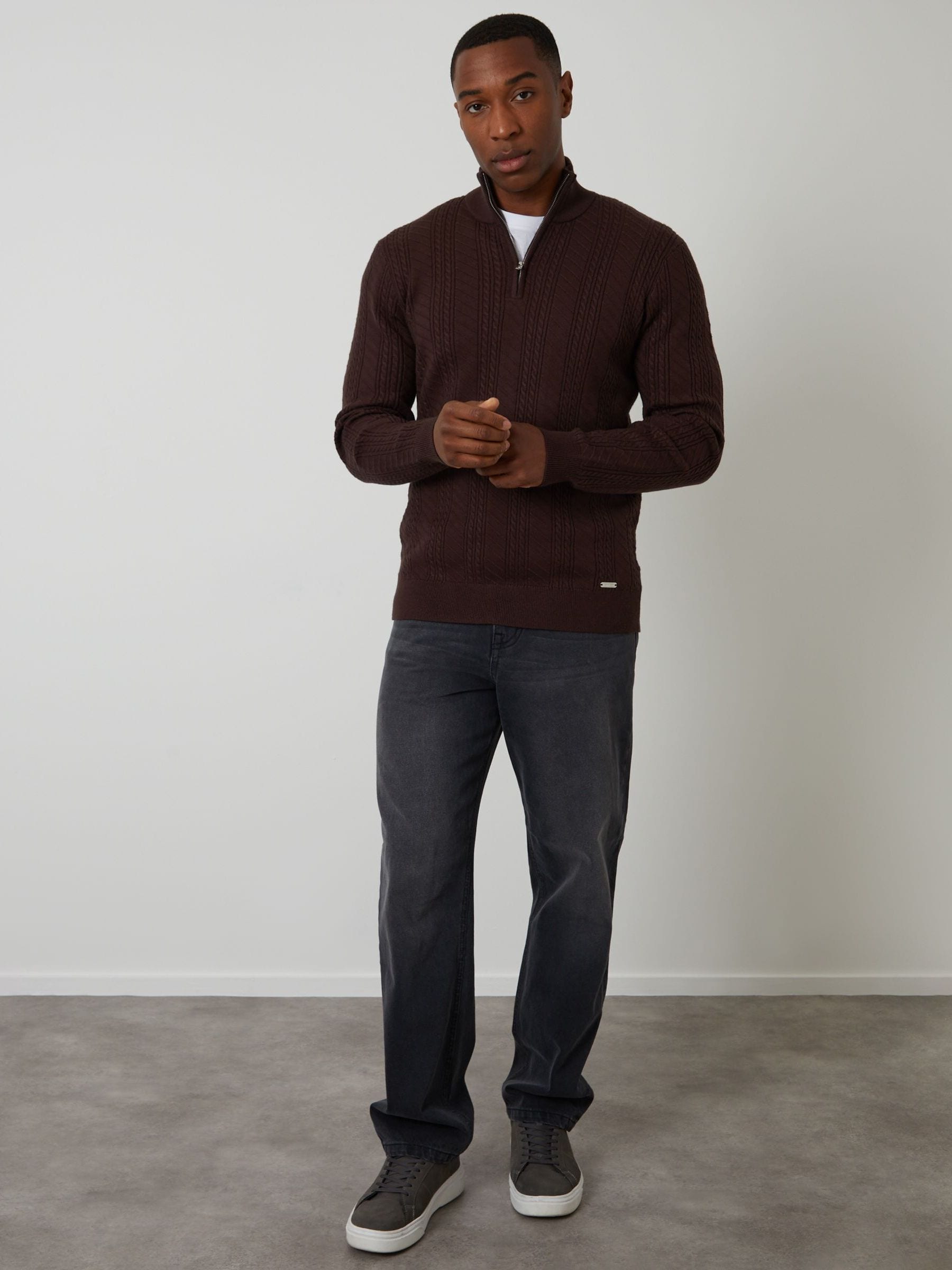Buy Threadbare Brown Cable Knit Quarter Zip Jumper from Next USA