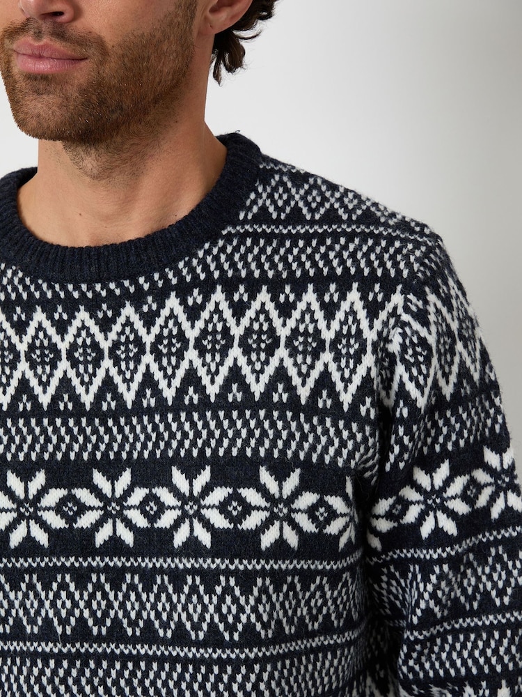 Threadbare Blue Christmas Fairisle Crew Neck Jumper - Image 4 of 4 Threadbare Blue Christmas Fairisle Crew Neck Jumper - Image 4 of 4
