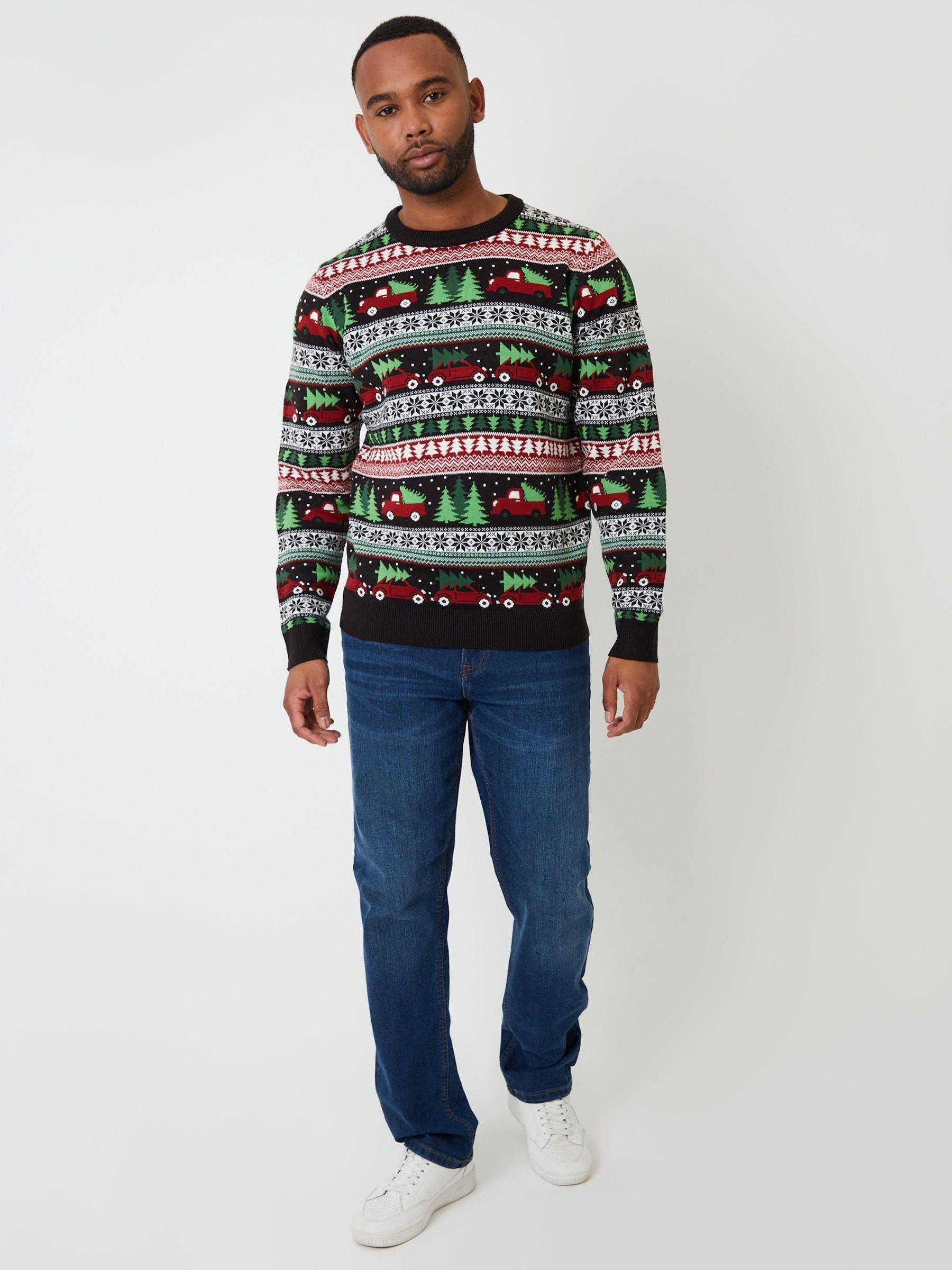Buy Threadbare Black Christmas Car Fairisle Pattern Knitted Crew