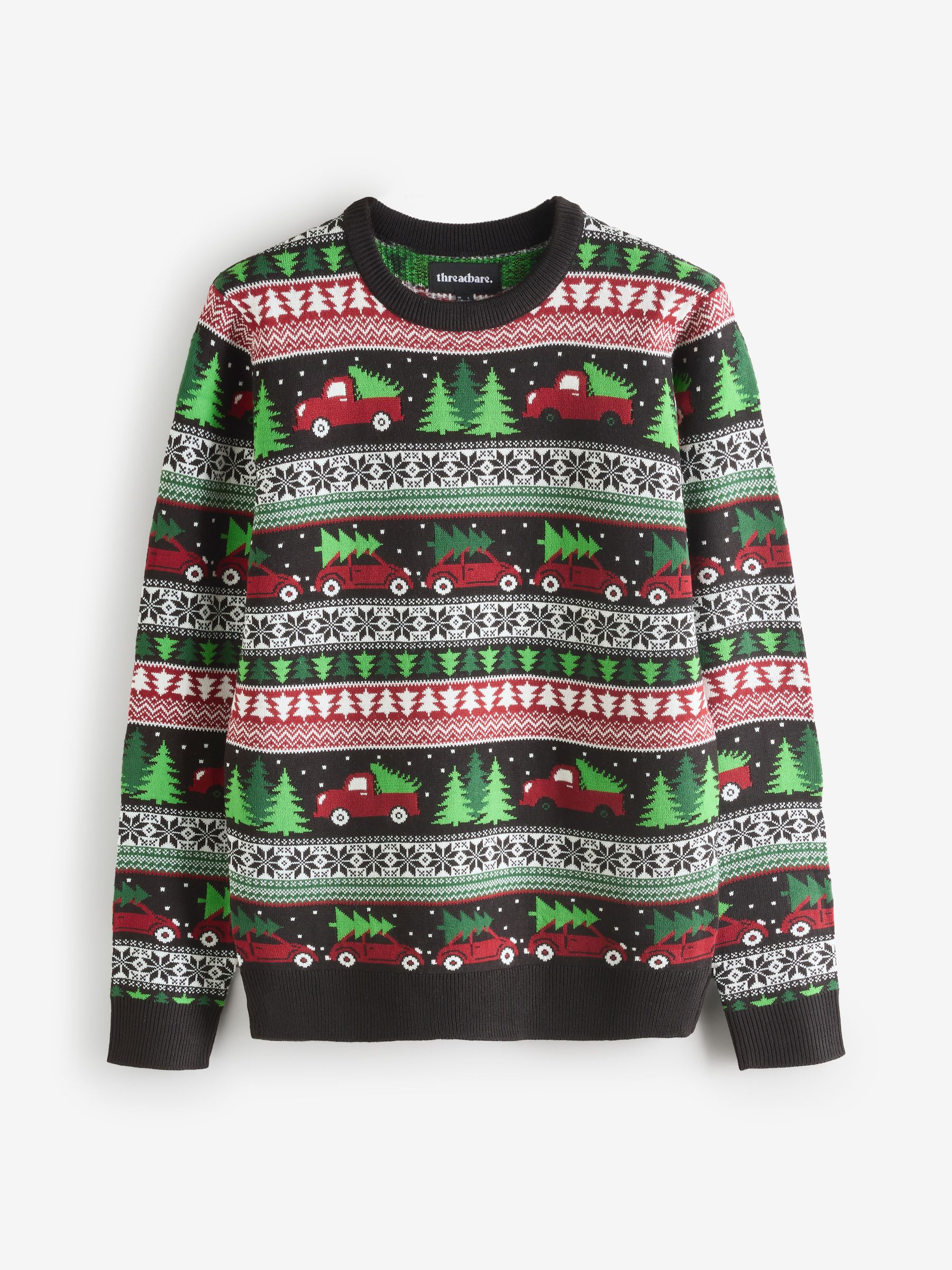 Buy Threadbare Black Christmas Car Fairisle Pattern Knitted Crew