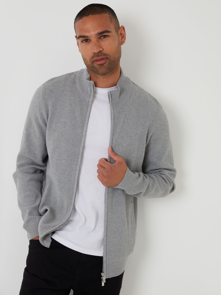 Threadbare Grey Knitted Zip Up Funnel Neck Cardigan - Image 1 of 4 Threadbare Grey Knitted Zip Up Funnel Neck Cardigan - Image 1 of 4