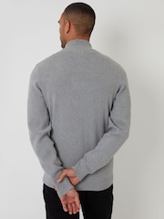 Threadbare Grey Knitted Zip Up Funnel Neck Cardigan - Image 2 of 4