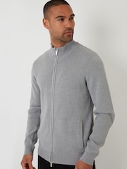 Threadbare Grey Knitted Zip Up Funnel Neck Cardigan - Image 3 of 4