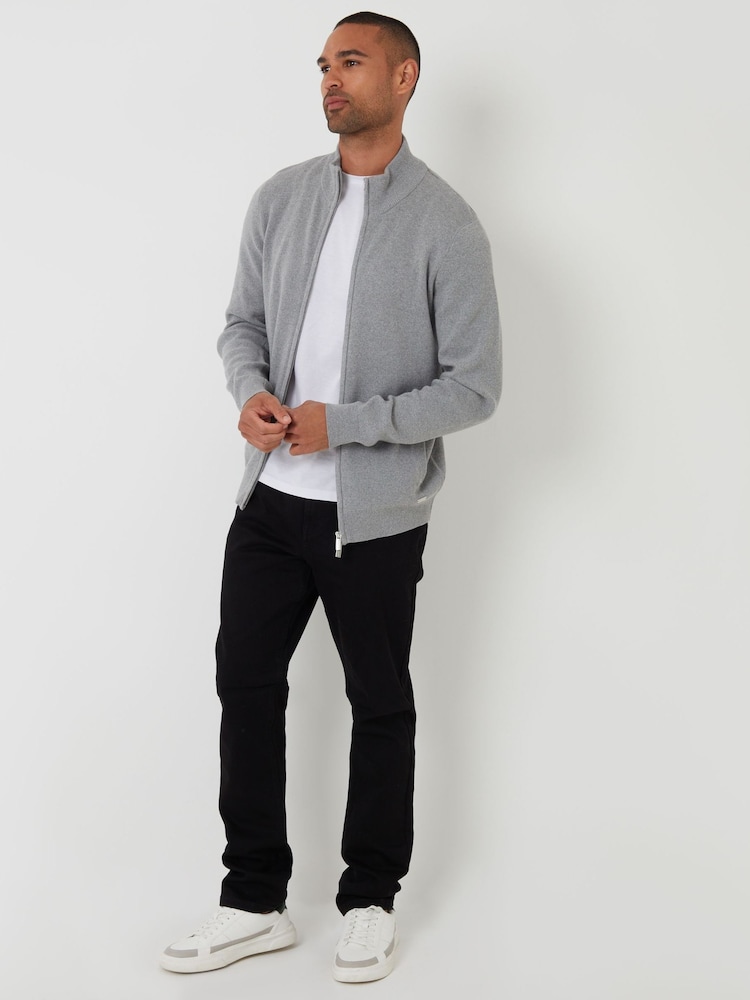 Threadbare Grey Knitted Zip Up Funnel Neck Cardigan - Image 4 of 4 Threadbare Grey Knitted Zip Up Funnel Neck Cardigan - Image 4 of 4