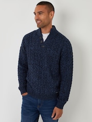 Threadbare Blue Mock T-Shirt Funnel Neck Cable Knit Jumper - Image 1 of 4