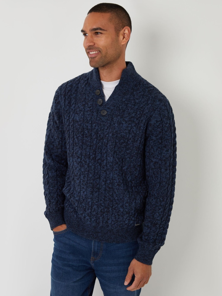 Threadbare Blue Mock T-Shirt Funnel Neck Cable Knit Jumper - Image 1 of 4