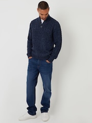 Threadbare Blue Mock T-Shirt Funnel Neck Cable Knit Jumper - Image 3 of 4