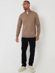 Threadbare Brown Funnel Quarter Zip Knitted Jumper - Image 3 of 4