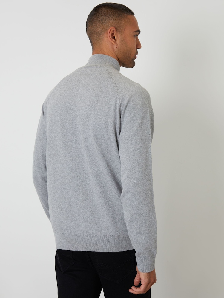 Threadbare Grey Mock T-Shirt Textured Knit Quarter Zip Jumper - Image 2 of 4 Threadbare Grey Mock T-Shirt Textured Knit Quarter Zip Jumper - Image 2 of 4