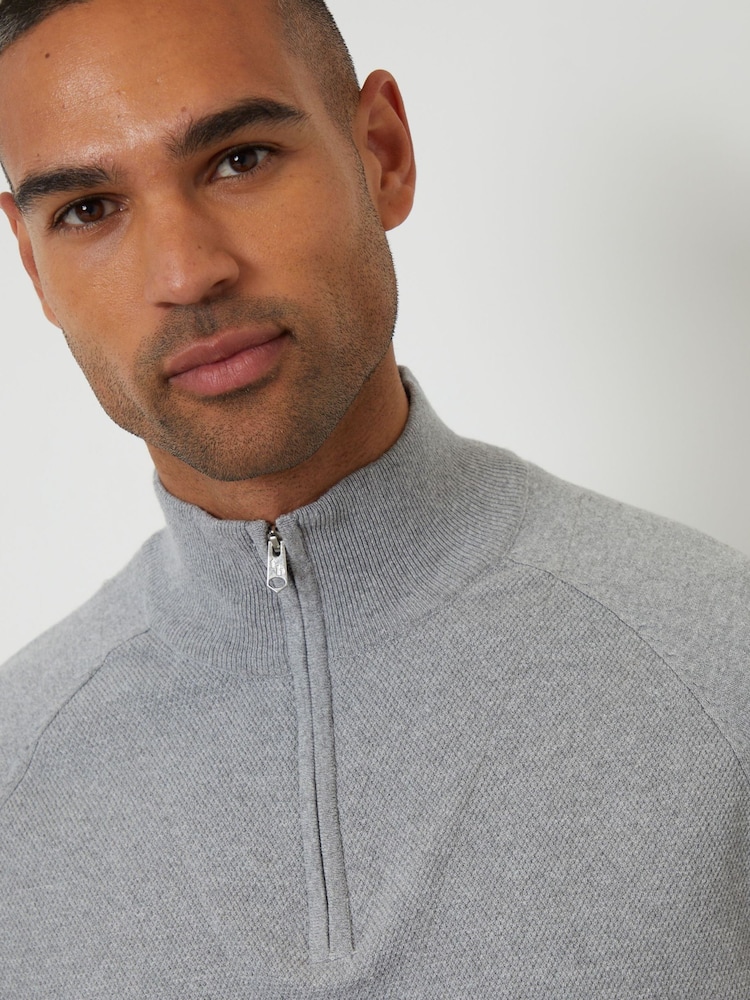 Threadbare Grey Mock T-Shirt Textured Knit Quarter Zip Jumper - Image 4 of 4 Threadbare Grey Mock T-Shirt Textured Knit Quarter Zip Jumper - Image 4 of 4