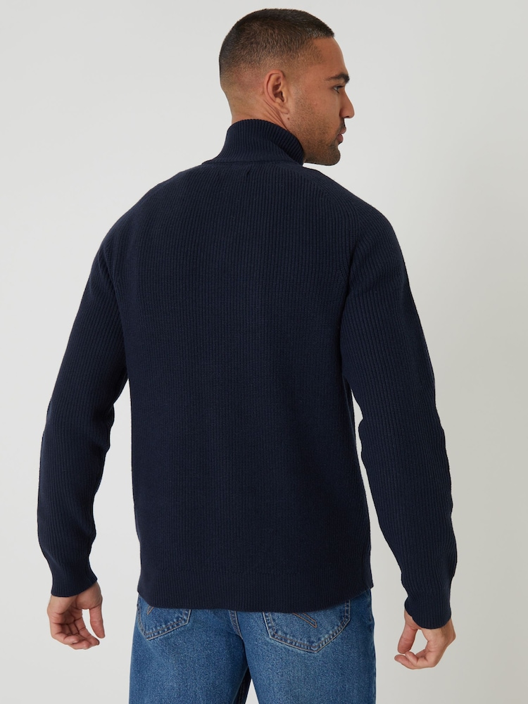 Threadbare Blue Rib Panel Quarter Zip Knitted Jumper - Image 2 of 4 Threadbare Blue Rib Panel Quarter Zip Knitted Jumper - Image 2 of 4